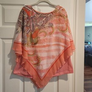 B.L.E.U. Two piece Top Set Tank & Cape / Poncho Peach / Pink Beaded Front
